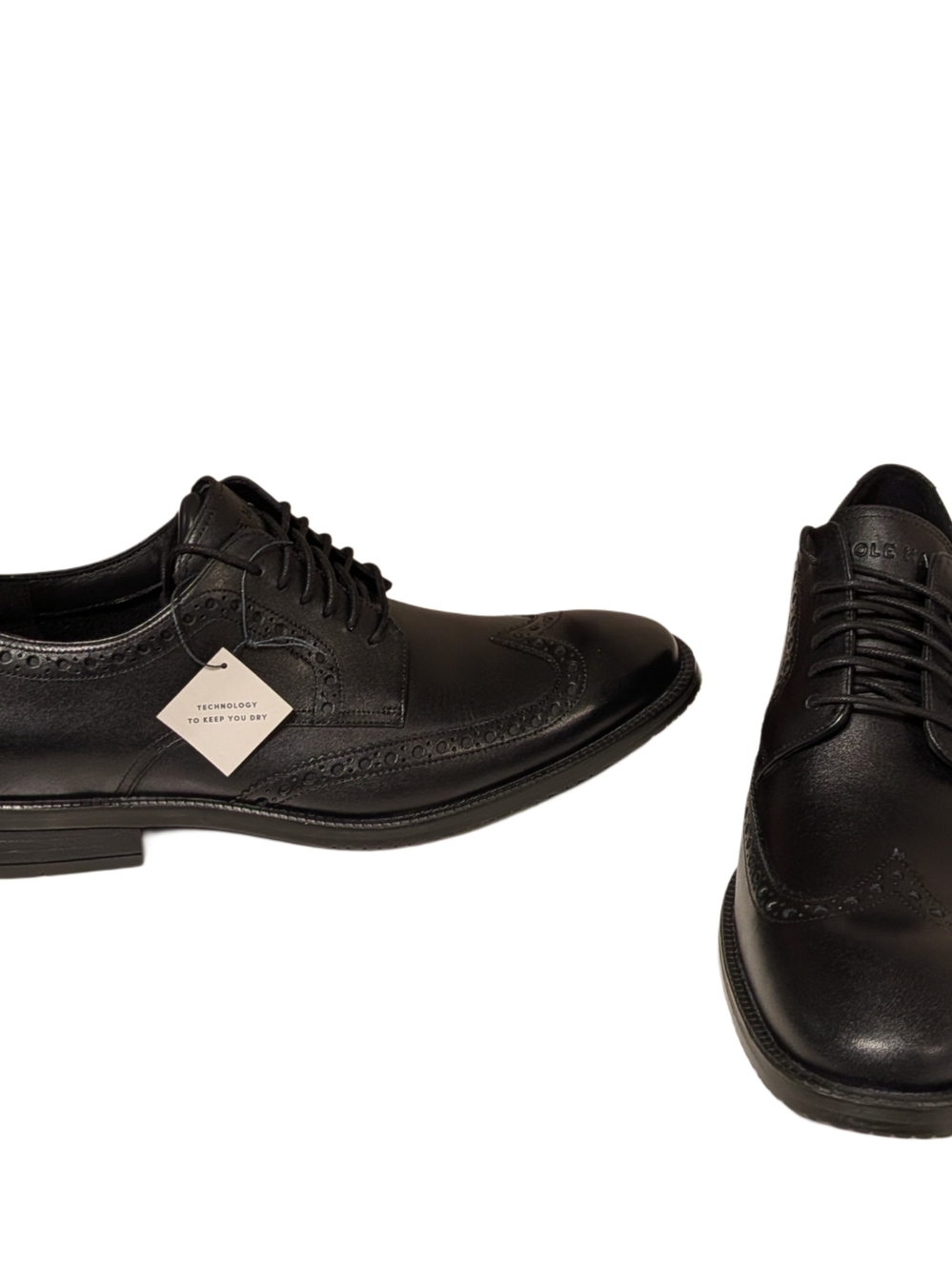 Cole Haan Black Leather Wingtip Derby Shoes - Picture 6 of 9